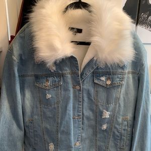 Misguided Denim Jacket with Fur